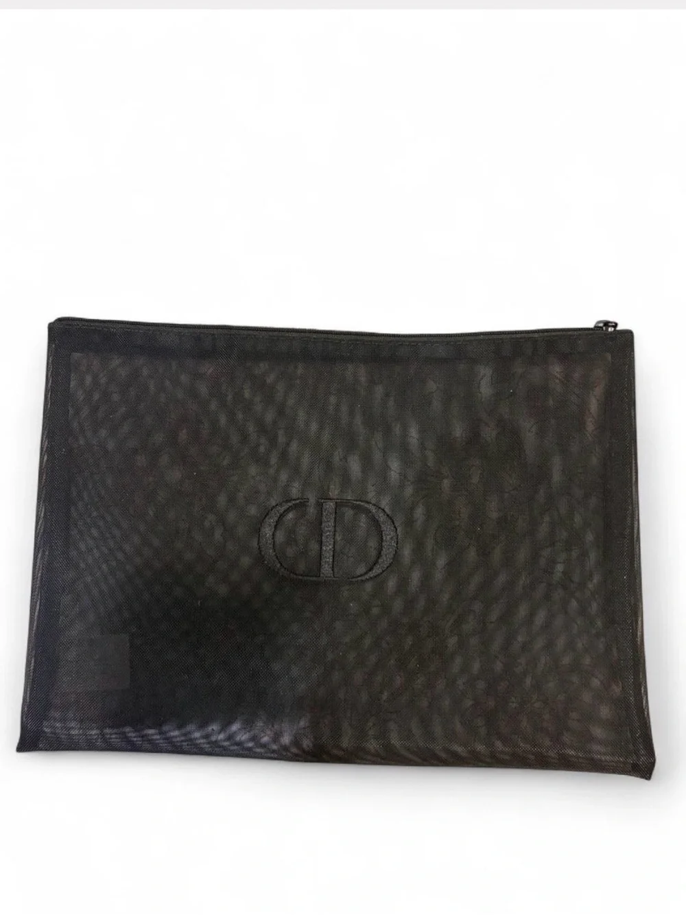 Dior Black Mesh Cosmetic Pouch with Embossed CD Logo